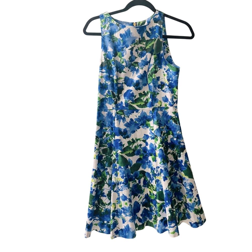 Milly Womens Blue Floral Sleeveless Fit & Flare Dress Sz 4 Exposed Zipper Boho